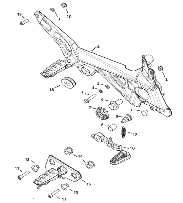 Правые подножки. Рычаг заднего тормоза