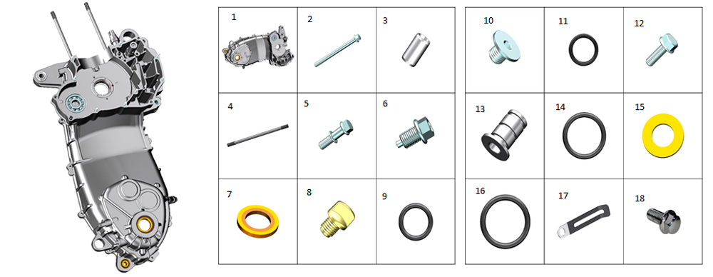 Компоненты левого картера двигателя ZT1P77MP (версия с удлиненной колесной базой)
