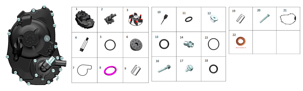 Правая крышка картера ZT1P77MP (компоненты)